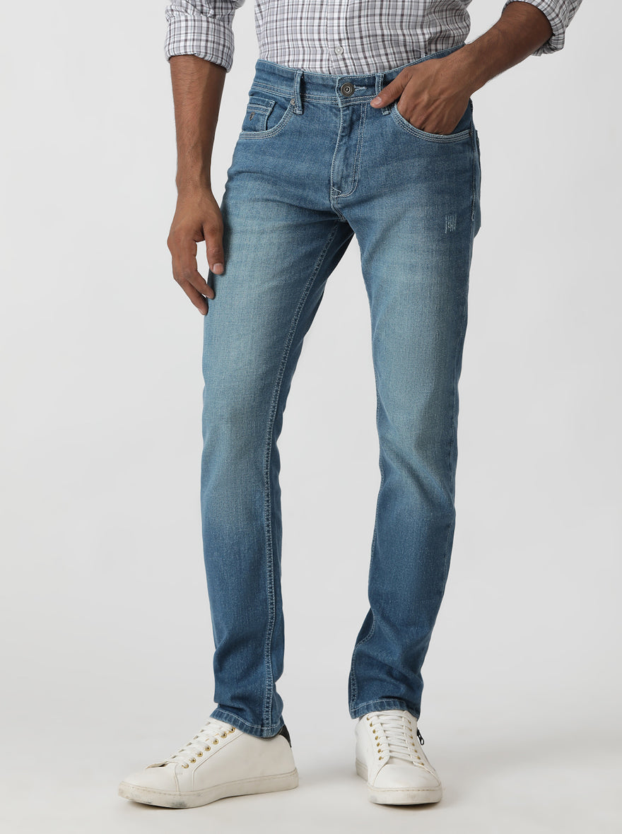 Light Blue Washed Slim Fit Jeans | Greenfibre