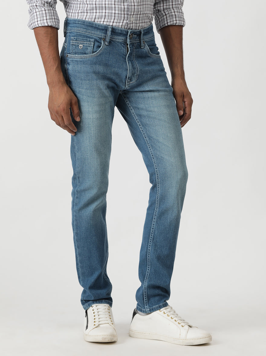 Light Blue Washed Slim Fit Jeans | Greenfibre