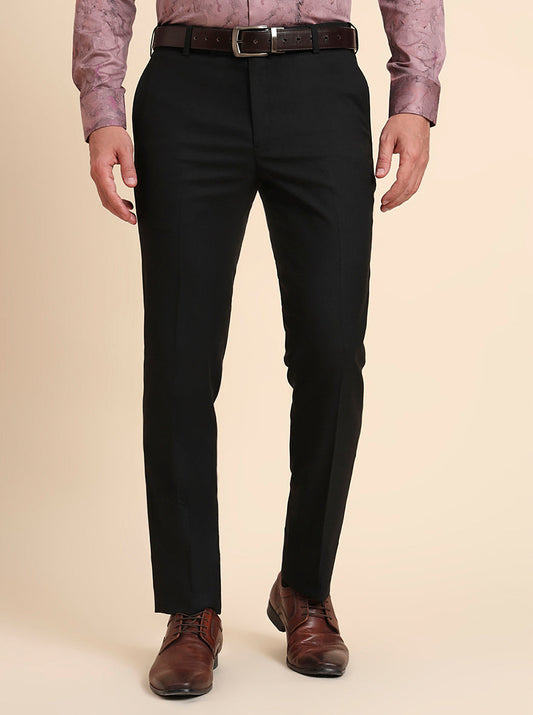 Black Solid Slim Fit Formal Trouser | Greenfibre