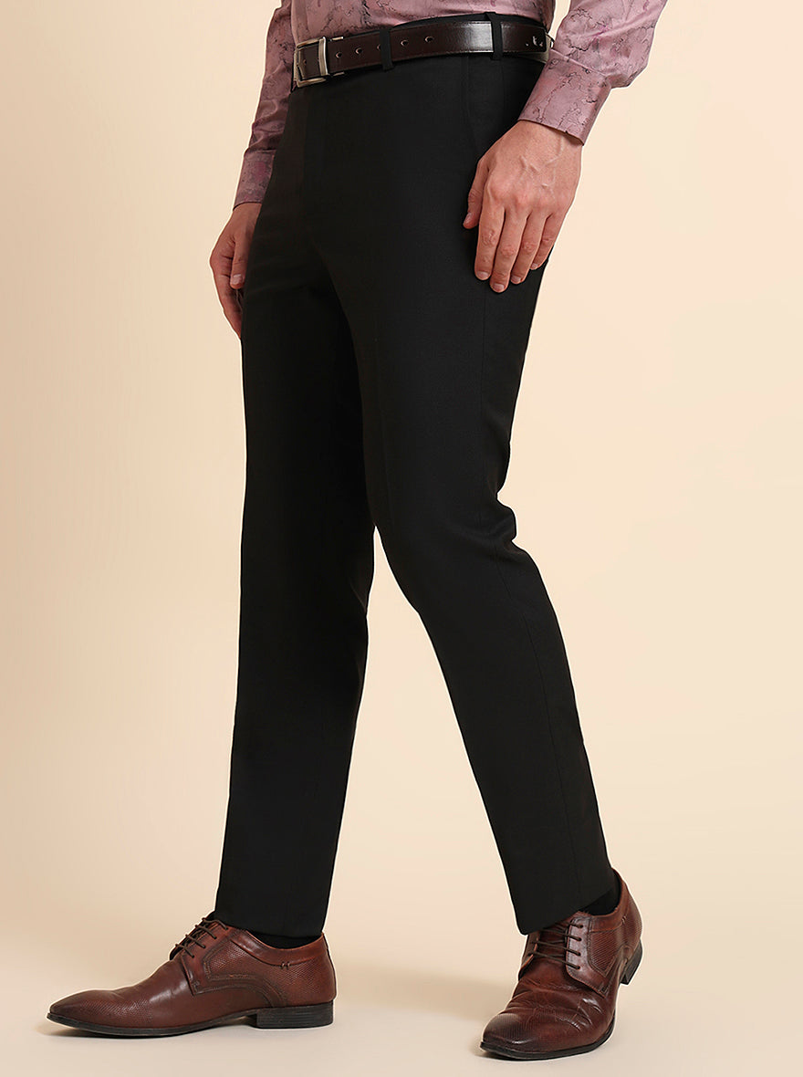 Black Solid Slim Fit Formal Trouser | Greenfibre