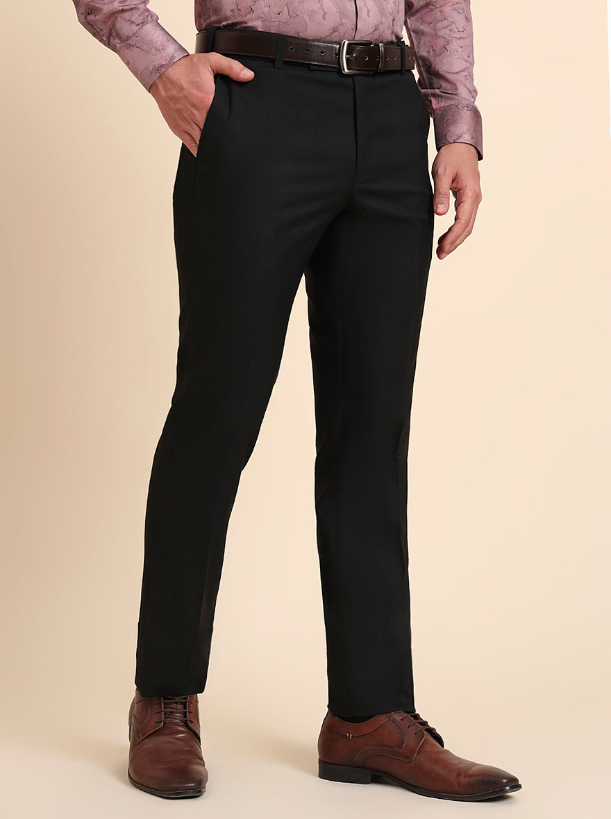 Black Solid Slim Fit Formal Trouser | Greenfibre