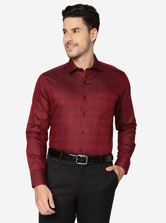 Maroon Checked Slim Fit Formal Shirt | Greenfibre
