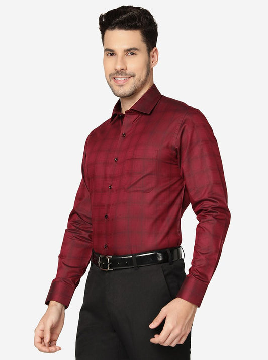 Maroon Checked Slim Fit Formal Shirt | Greenfibre