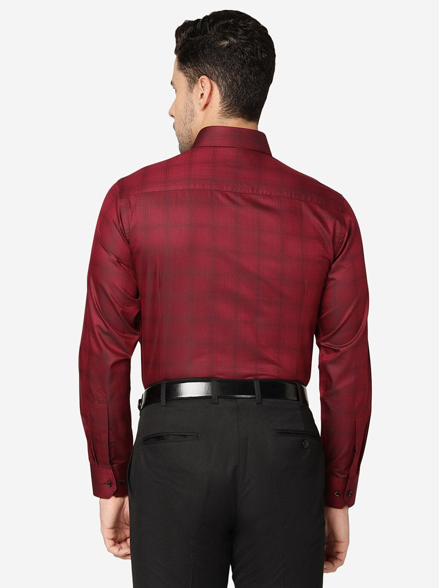 Maroon Checked Slim Fit Formal Shirt | Greenfibre