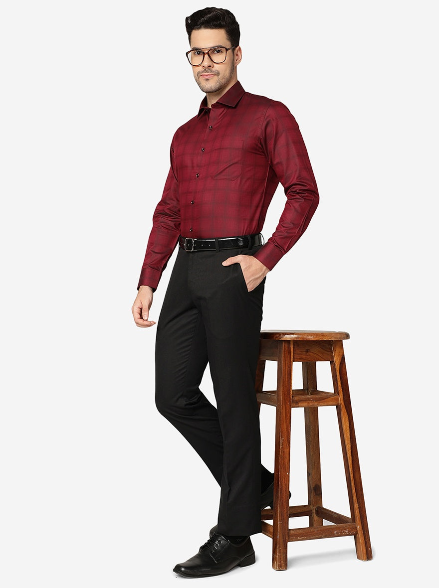 Maroon Checked Slim Fit Formal Shirt | Greenfibre