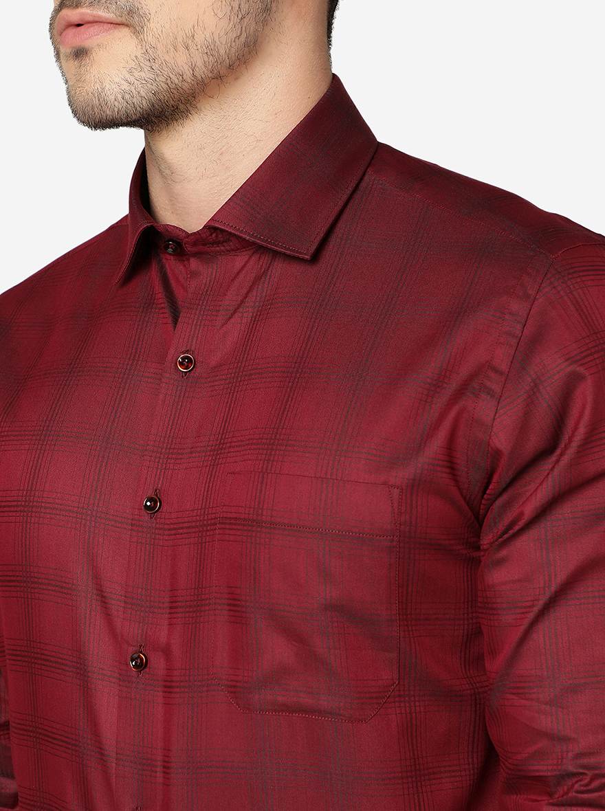 Maroon Checked Slim Fit Formal Shirt | Greenfibre