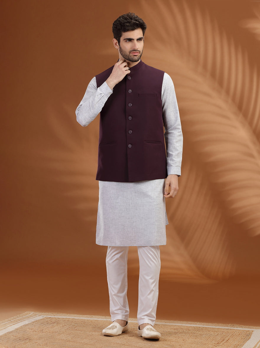 Wine Solid Waist Coat | Greenfibre
