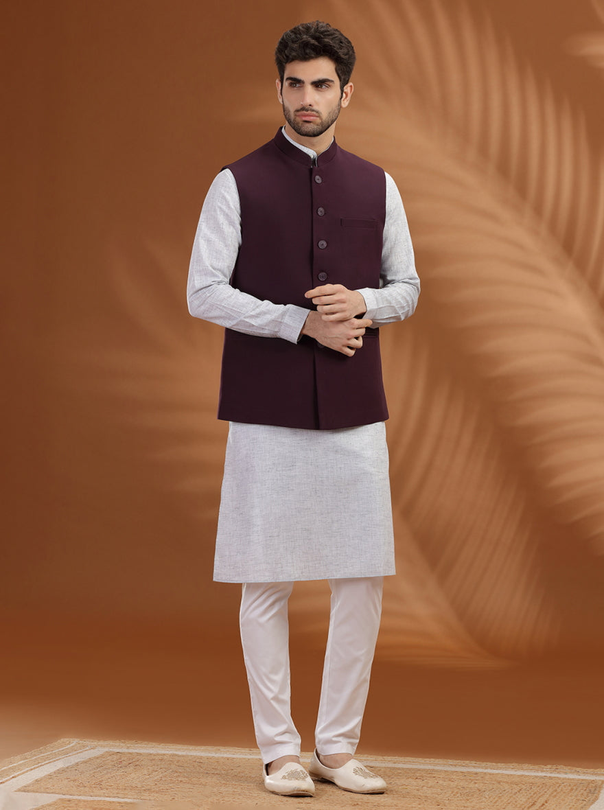 Wine Solid Waist Coat | Greenfibre