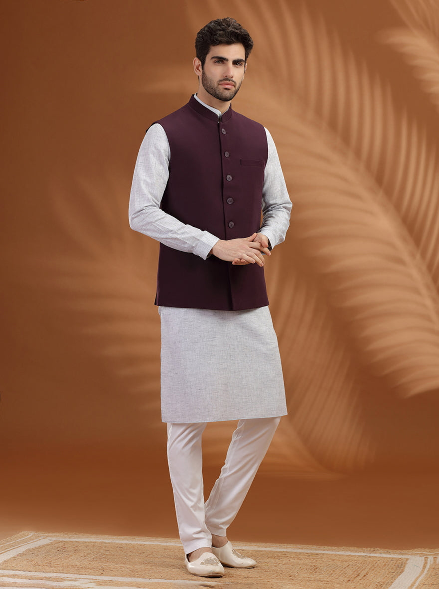 Wine Solid Waist Coat | Greenfibre