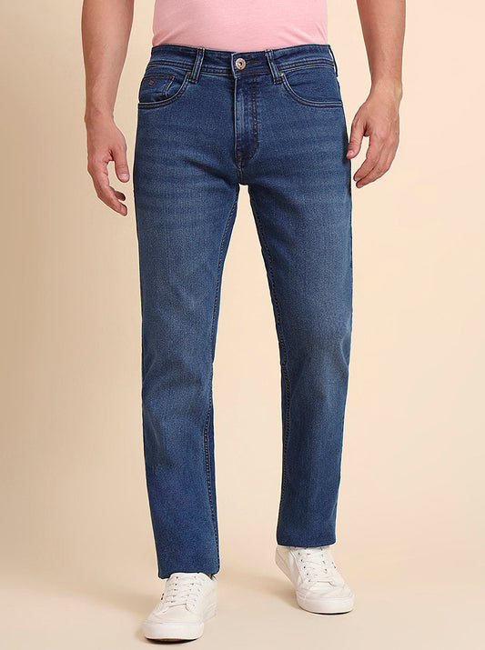 Mid Blue Washed Straight Fit Jeans | Greenfibre