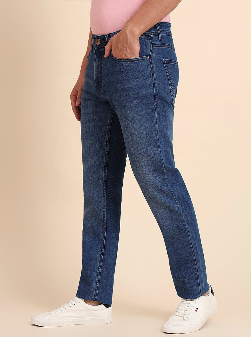 Mid Blue Washed Straight Fit Jeans | Greenfibre