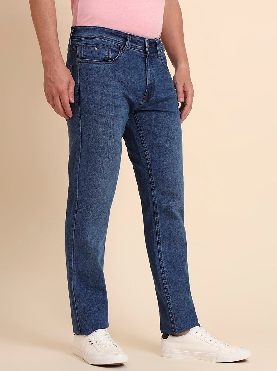 Mid Blue Washed Straight Fit Jeans | Greenfibre