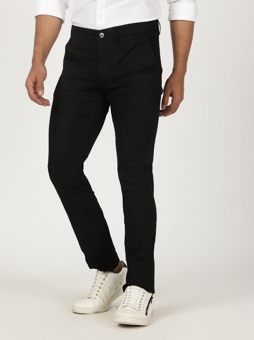 Black Solid Slim Fit Casual Trouser | Greenfibre