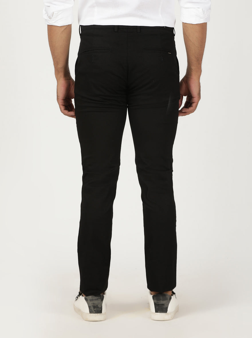 Black Solid Slim Fit Casual Trouser | Greenfibre
