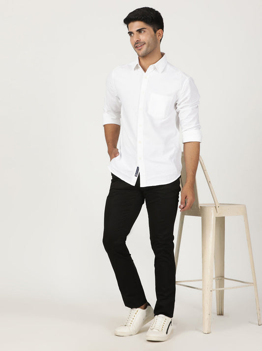 Black Solid Slim Fit Casual Trouser | Greenfibre
