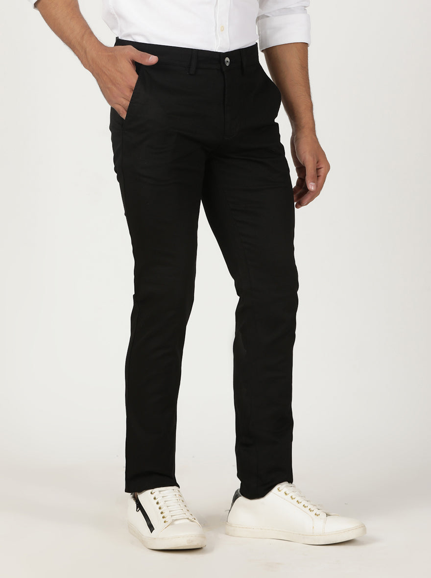 Black Solid Slim Fit Casual Trouser | Greenfibre