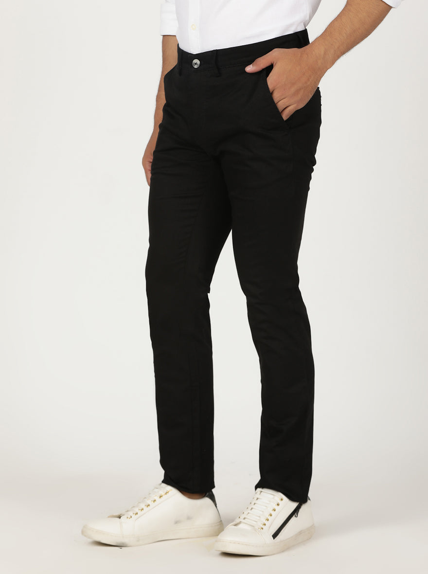 Black Solid Slim Fit Casual Trouser | Greenfibre