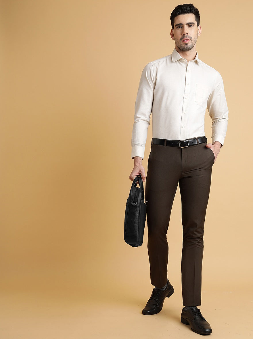 Beige Solid Slim Fit Formal Shirt | Greenfibre