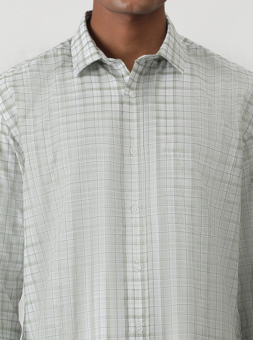 Light Green Checked Smart Fit Semi Casual Shirt | Greenfibre