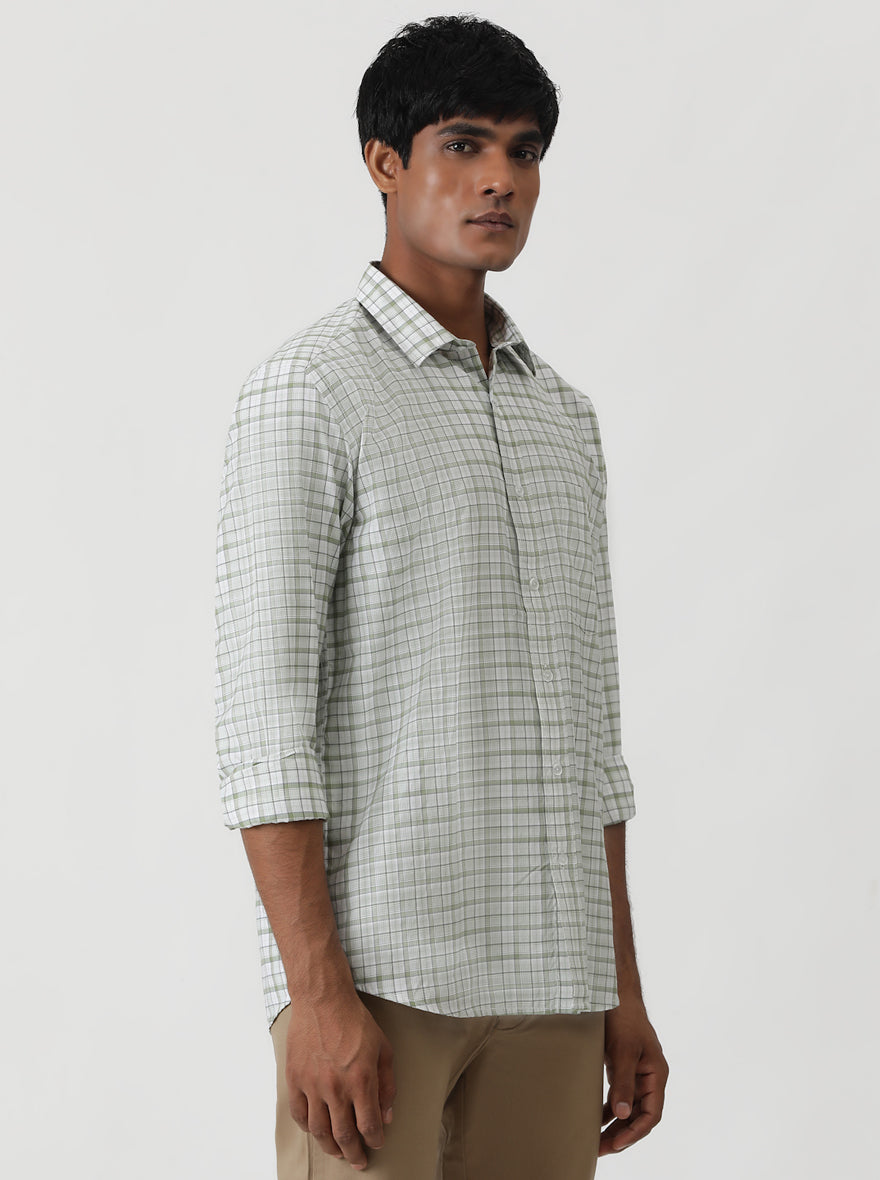 Light Green Checked Smart Fit Semi Casual Shirt | Greenfibre