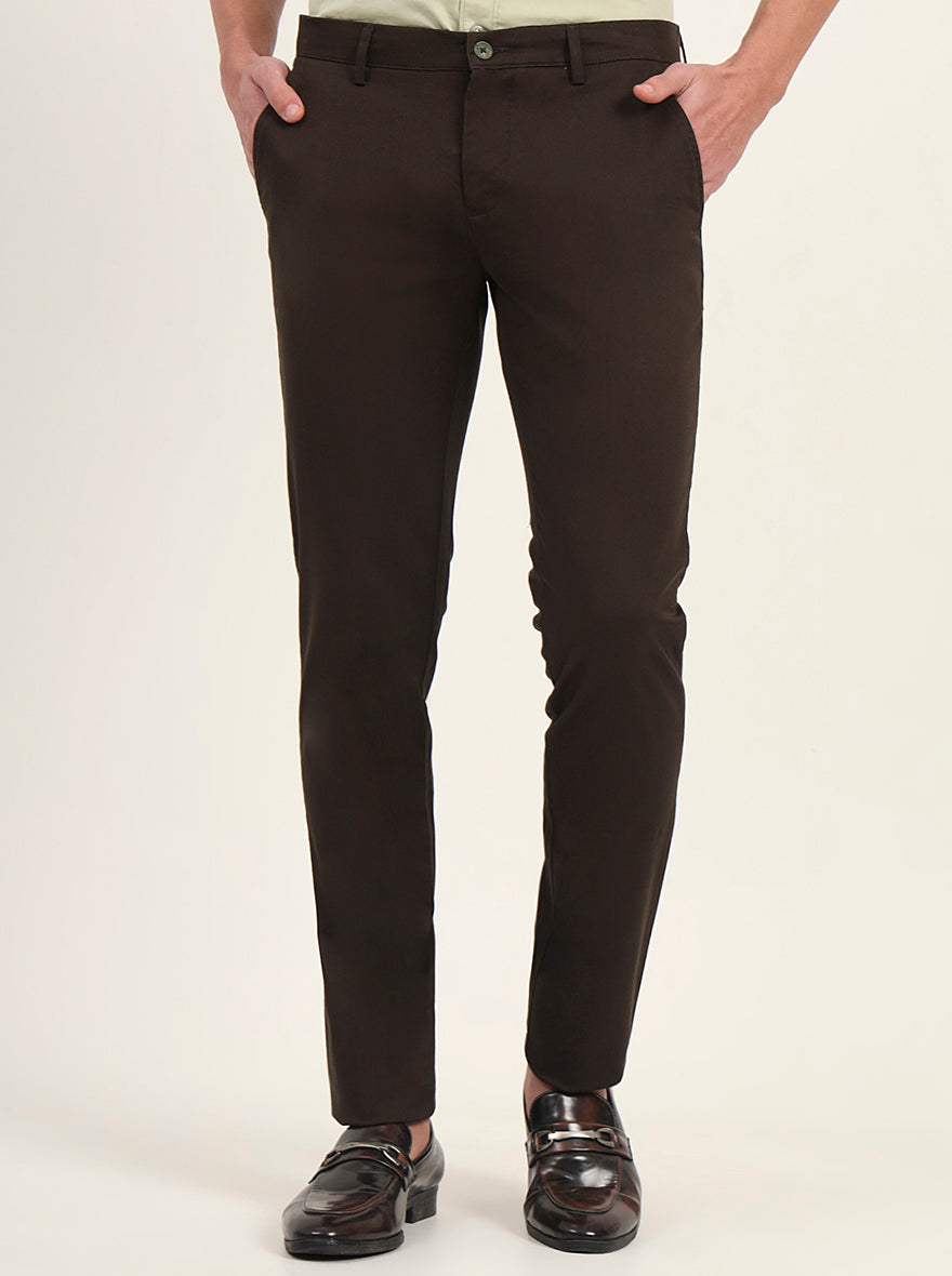 Olive Solid Super Slim Fit Casual Trouser | Greenfibre