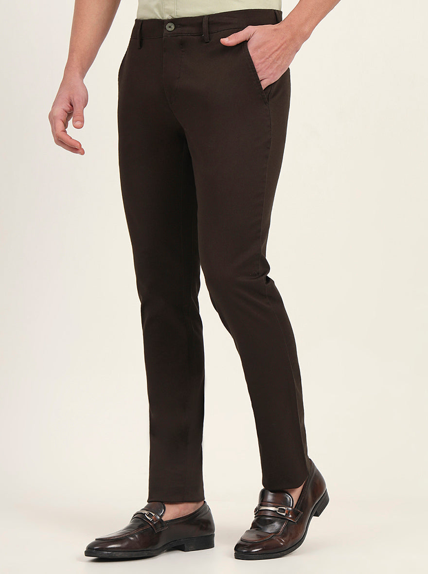 Olive Solid Super Slim Fit Casual Trouser | Greenfibre