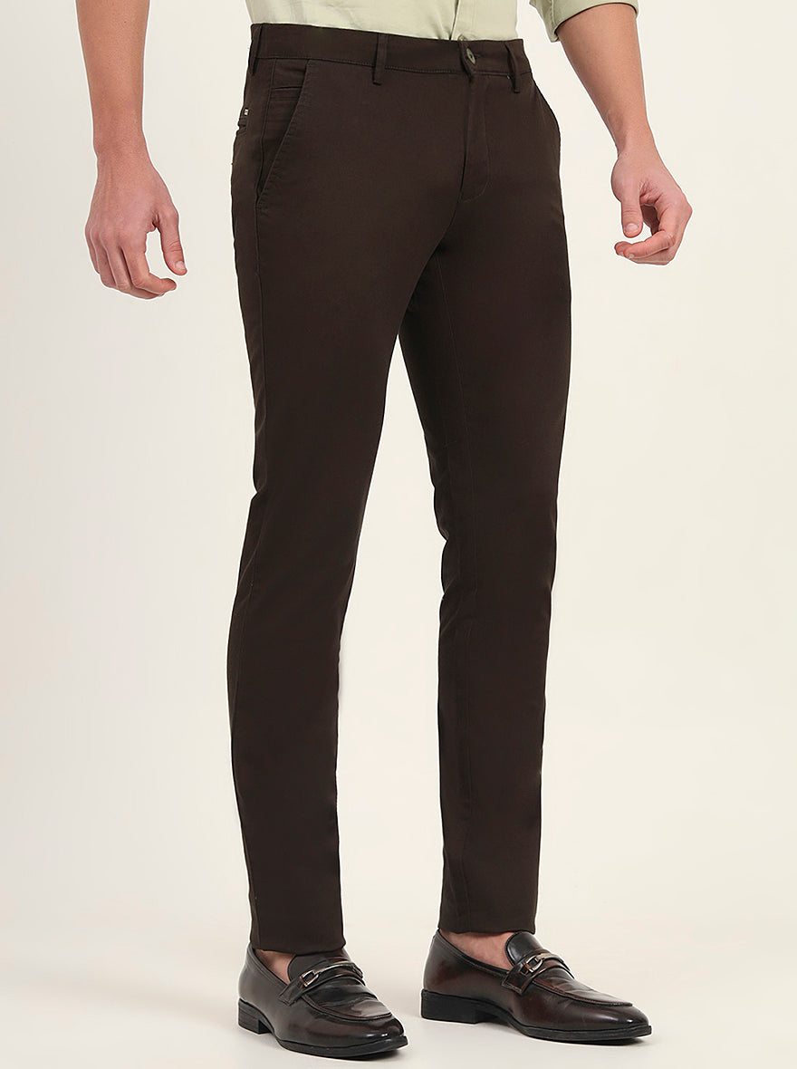 Olive Solid Super Slim Fit Casual Trouser | Greenfibre