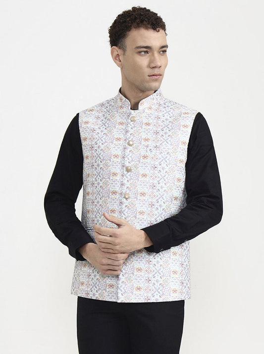 Sea Green Printed Waistcoat | Greenfibre