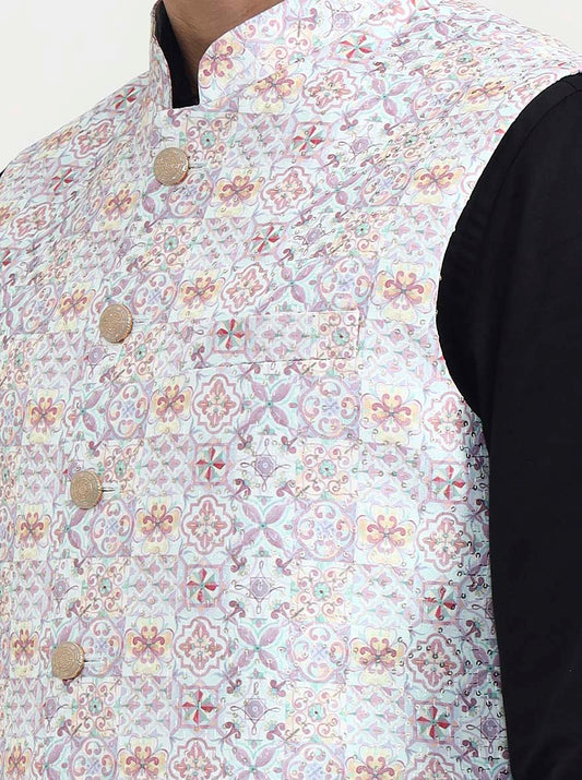 Sea Green Printed Waistcoat | Greenfibre