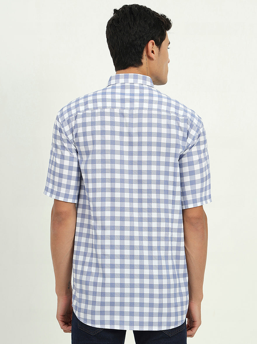 Light Blue Checked Slim Fit Semi Casual Shirt | Greenfibre