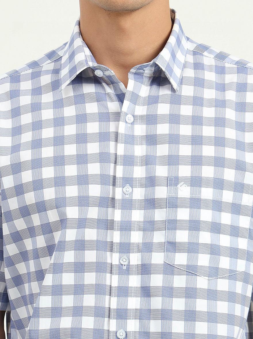 Light Blue Checked Slim Fit Semi Casual Shirt | Greenfibre