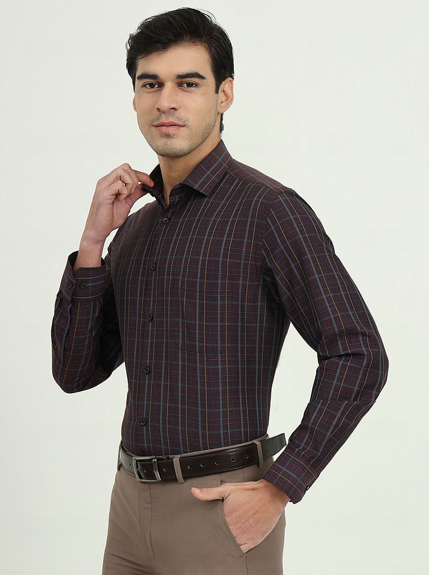 Purple Checked Regular Fit Formal Shirt | Greenfibre