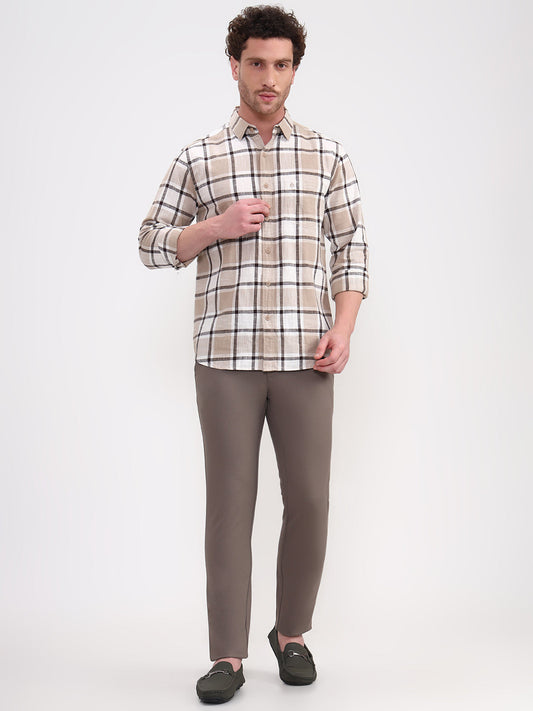 Beige Checked Casual Shirt | Greenfibre