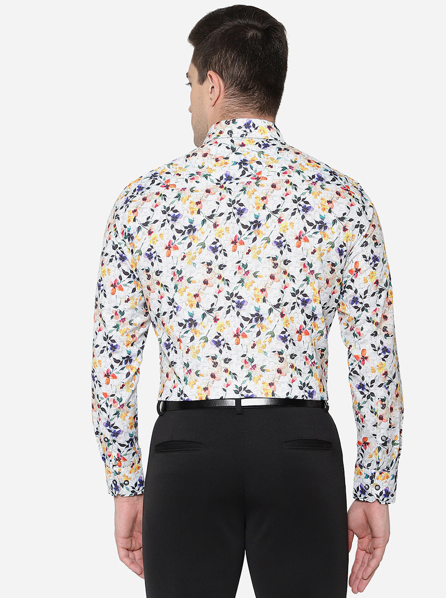 White & Red Printed Slim Fit Party Wear Shirt | Greenfibre