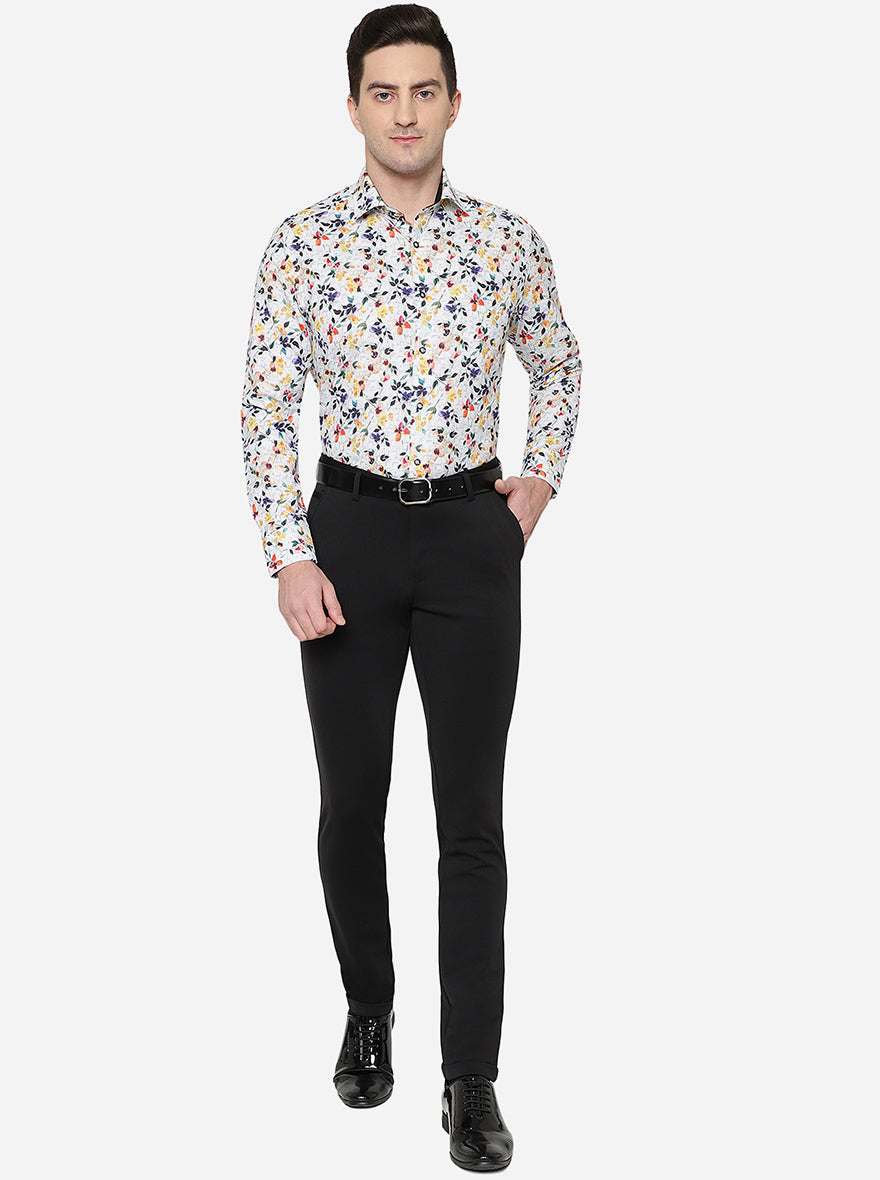 White & Red Printed Slim Fit Party Wear Shirt | Greenfibre