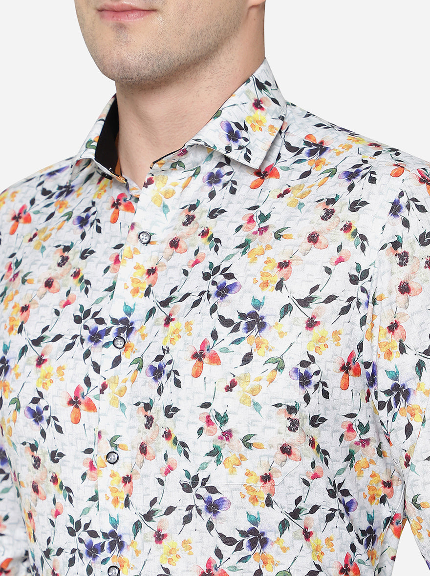 White & Red Printed Slim Fit Party Wear Shirt | Greenfibre