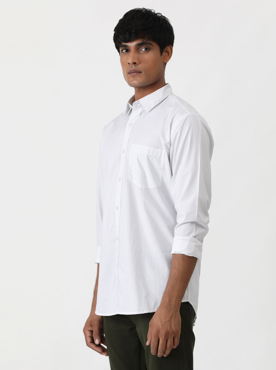 White Printed Smart Fit Semi Casual Shirt | Greenfibre