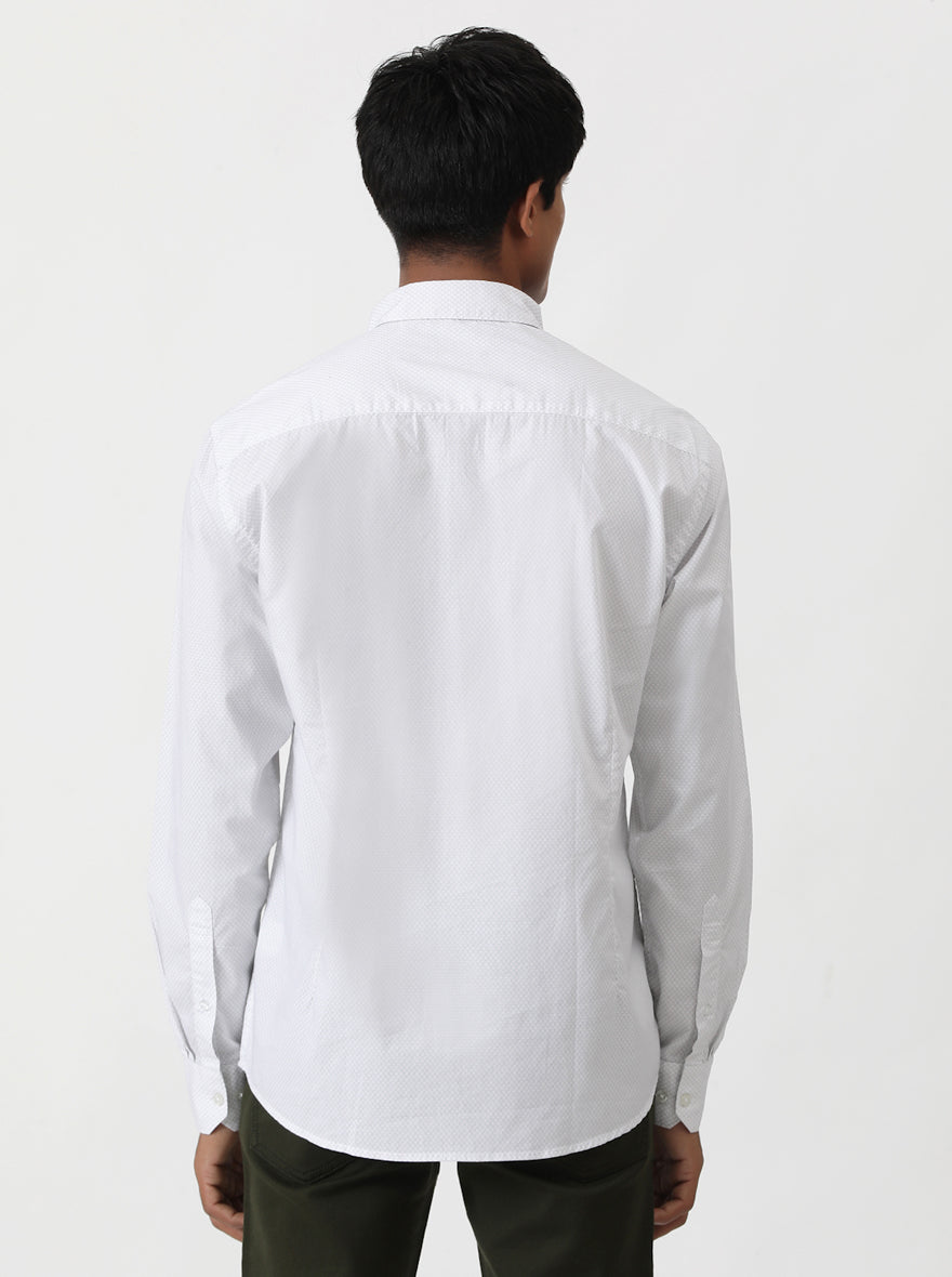 White Printed Smart Fit Semi Casual Shirt | Greenfibre
