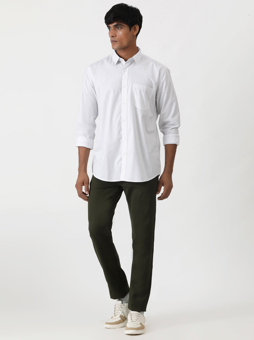 White Printed Smart Fit Semi Casual Shirt | Greenfibre