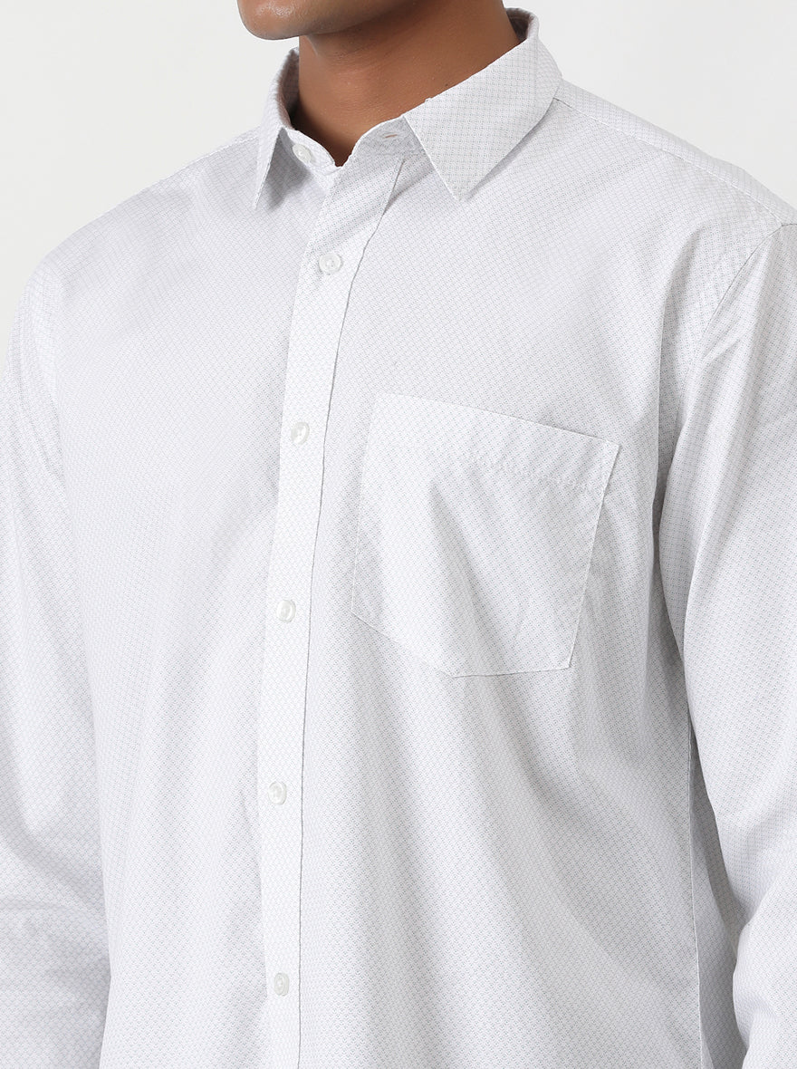 White Printed Smart Fit Semi Casual Shirt | Greenfibre