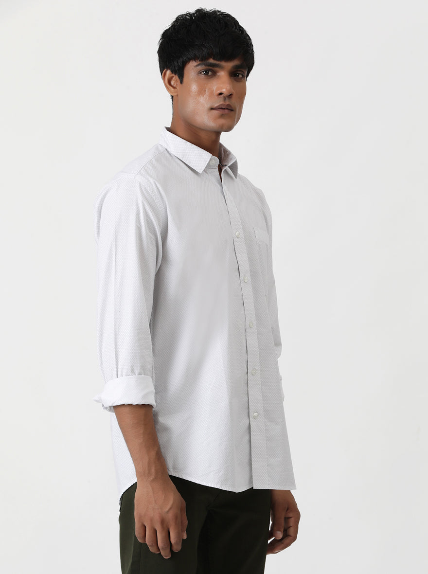 White Printed Smart Fit Semi Casual Shirt | Greenfibre