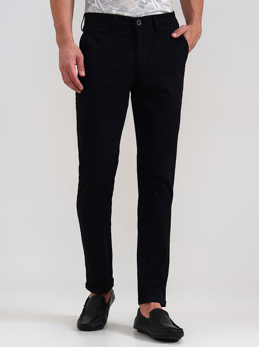 Black Solid Neo Fit Casual Trouser | Greenfibre