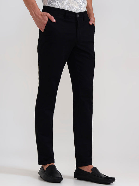 Black Solid Neo Fit Casual Trouser | Greenfibre