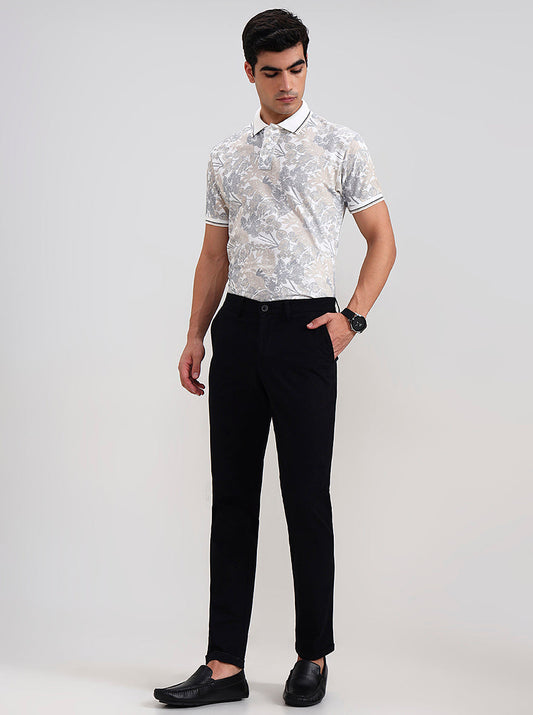 Black Solid Neo Fit Casual Trouser | Greenfibre