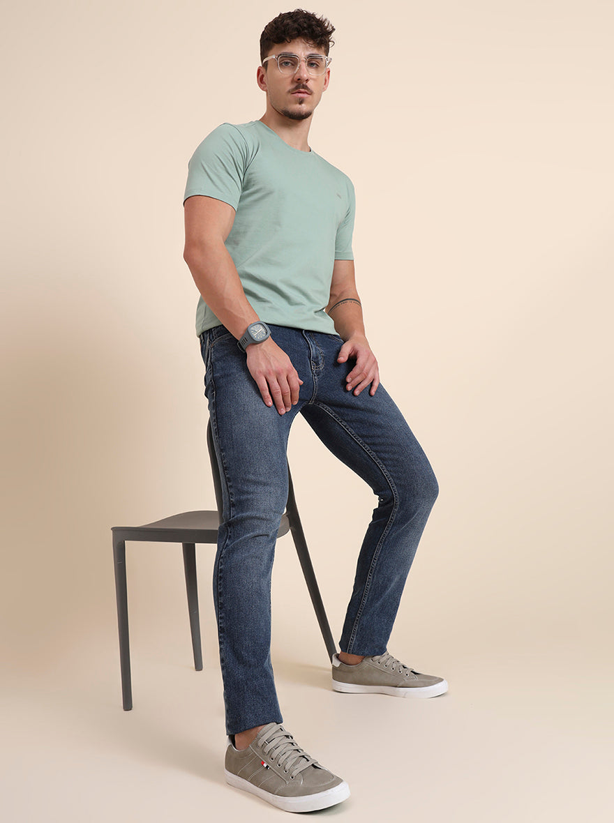 Mid Blue Washed Narrow Fit Jeans | Greenfibre