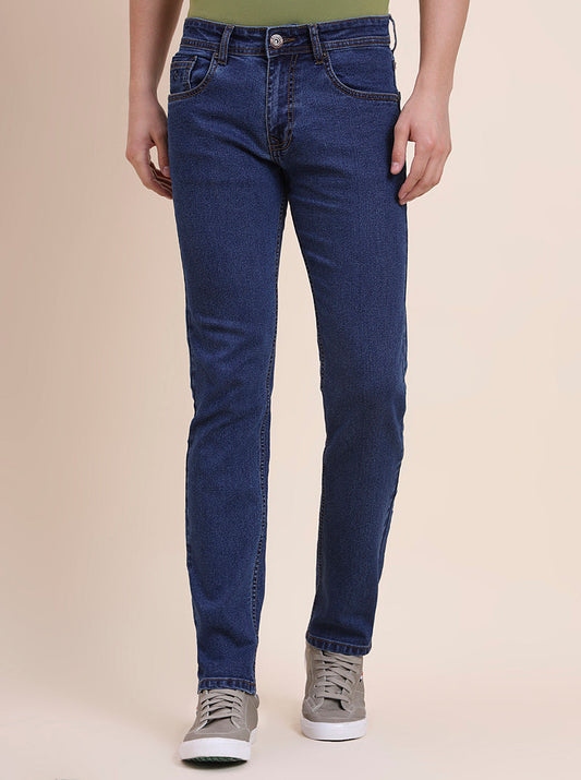 Mid Indigo Blue Washed Narrow Fit Jeans | Greenfibre
