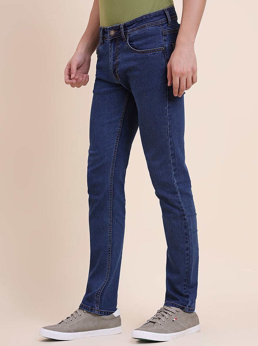 Mid Indigo Blue Washed Narrow Fit Jeans | Greenfibre