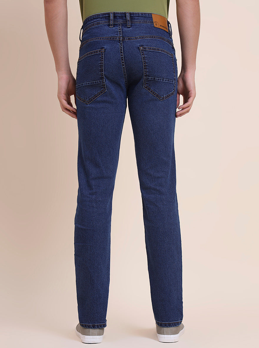 Mid Indigo Blue Washed Narrow Fit Jeans | Greenfibre