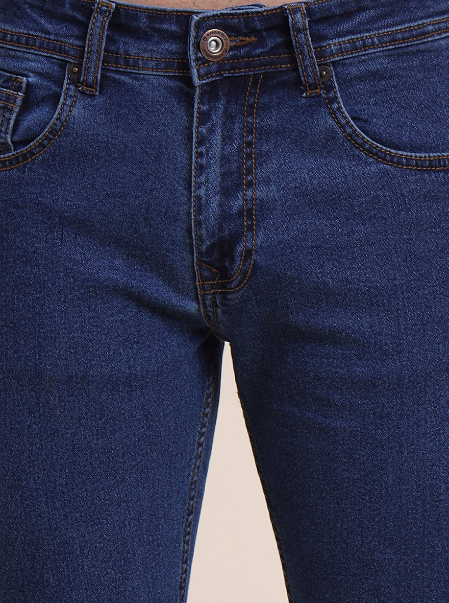 Mid Indigo Blue Washed Narrow Fit Jeans | Greenfibre