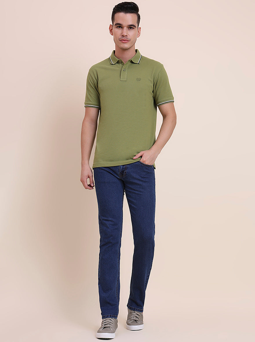 Mid Indigo Blue Washed Narrow Fit Jeans | Greenfibre